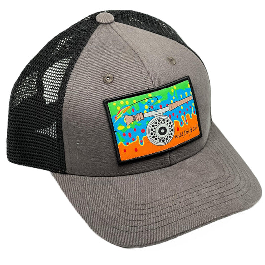 Gray/Black Fly Reel Patch Hat - Wild Drift Co